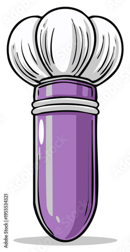 Fluffy kabuki makeup brush with a purple handle comic style vector illustration