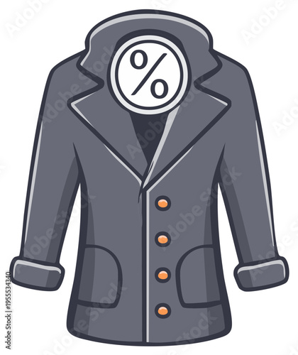 Cartoon overcoat with a percentage symbol on the chest, a sales or discount concept