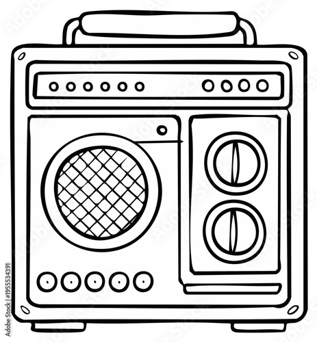 Cartoon black and white vintage music sound system illustration