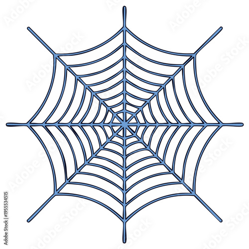 Intricate Spiderweb Structure with Blue Outline Against White Background Decorative Design
