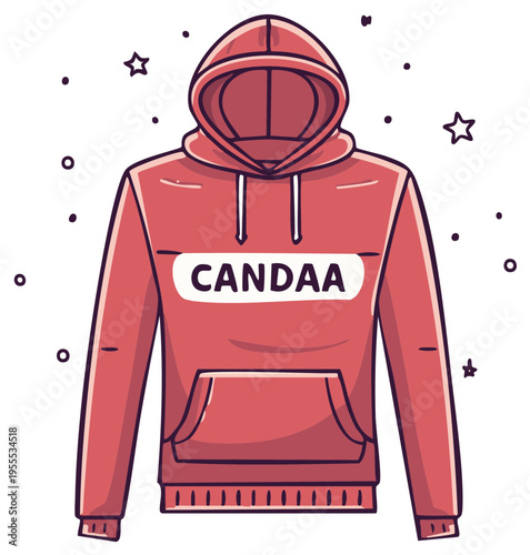 Vibrant red hoodie with drawstring and pouch pocket. Modern cartoon vector illustration of casual apparel.