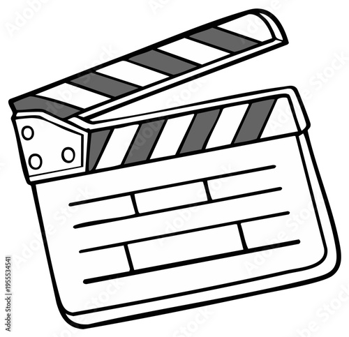 Cartoon film slate isolated movie making tool black and white illustration
