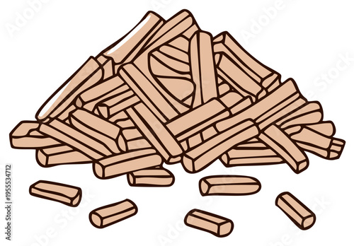 Pile of cartoon french fries food illustration isolated on white background