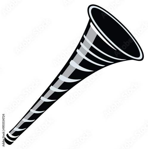 Classic black and silver party horn noisemaker with spiral stripes