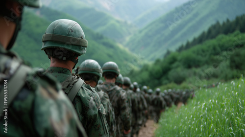 a large amount of soldiers marching in a line towards battle