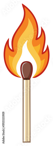Flaming matchstick with a stylized fire on a plain background, representing ignition and energy