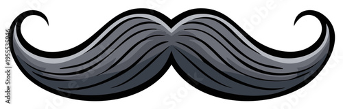 Gray Mustache with Curled Tips Icon Isolated on White Background Cartoon Style, Hair on the Face, Male Accessory