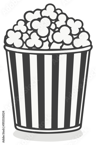 Striped popcorn container overflowing with fluffy kernels.