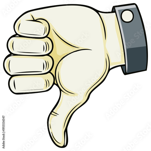 Cartoon hand giving a thumbs down gesture with a dark cuff