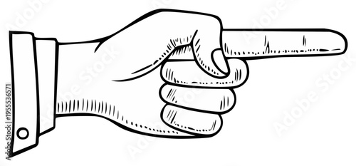 Hand gesture pointing right, arm sleeve, finger directional, sketch, drawing illustration