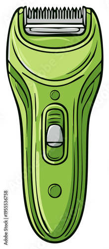 Green electric hair clipper cartoon illustration for grooming and shaving