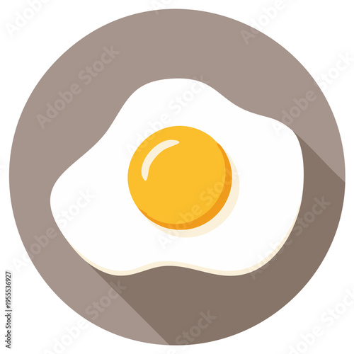 Cartoon illustration of fried egg with yolk and white in round circle