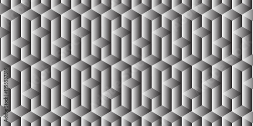 Seamless geometric pattern with 3D cubes in grayscale. The optical illusion creates a visually engaging and modern design, perfect for backgrounds, wallpapers, and textiles