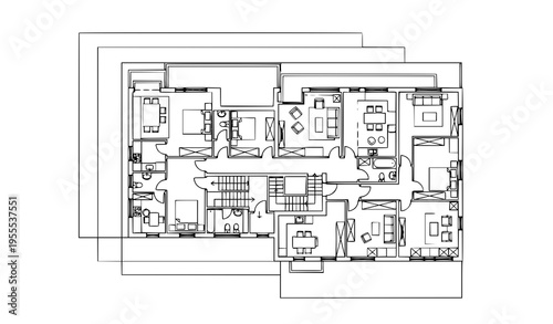 Vector Outline Floor Plan Illustration for Building Architecture Design