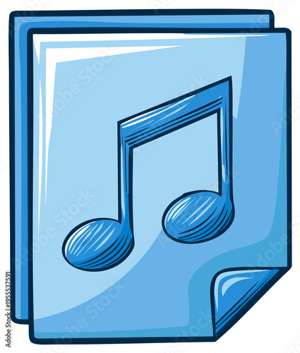 Musical Notes Graphic Design on Light Blue Papers Illustration Art