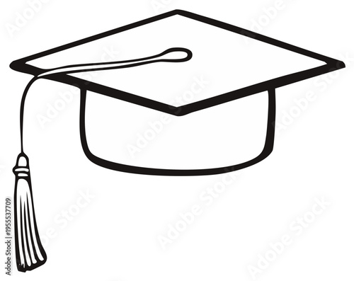 Simple Black and White Graduation Cap Illustration with Tassel