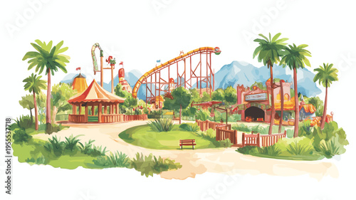 Knott?s Berry Farm. Knott?s Berry Farm hand drawn watercolor illustration