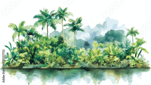 Iwokrama Rainforest. Iwokrama Rainforest hand drawn watercolor illustration