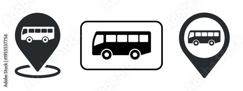 Bus and location icon vector illustration representing public transportation, bus stops, route navigation, and urban travel, clean flat design