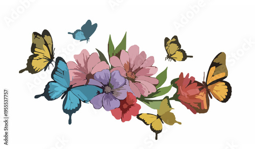 Colorful Butterfly and Flower Vector Layered Illustration for Creative Projects