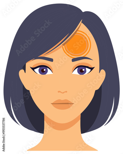 Illustration of woman with headache migraine stress tension pain health issue