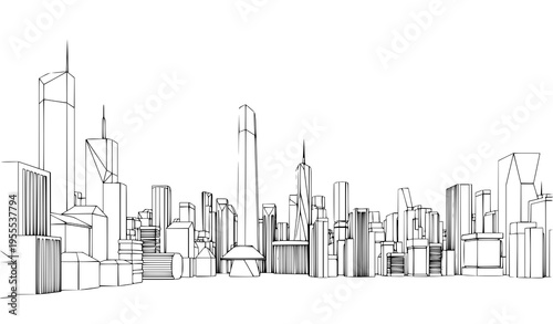 3D Abstract Urban Building Vector Illustration Outline Architecture Design