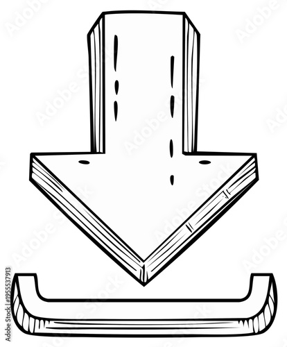 Hand Drawn Arrow Pointing Down Towards a Download Icon Graphic Element
