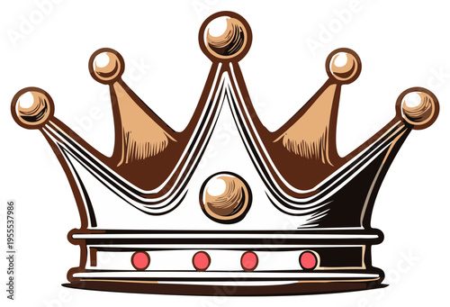 Ornate Royal Crown with Golden Spheres and Red Jewels Stylized Illustration