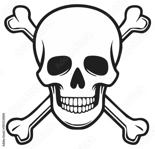Classic Skull and Crossbones Symbol Clean Outline Vector Illustration