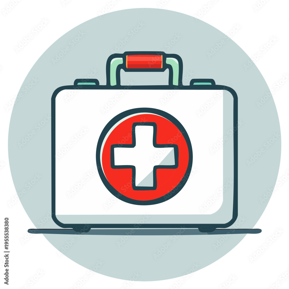 Fototapeta premium First aid kit box with red cross symbol cartoon vector illustration