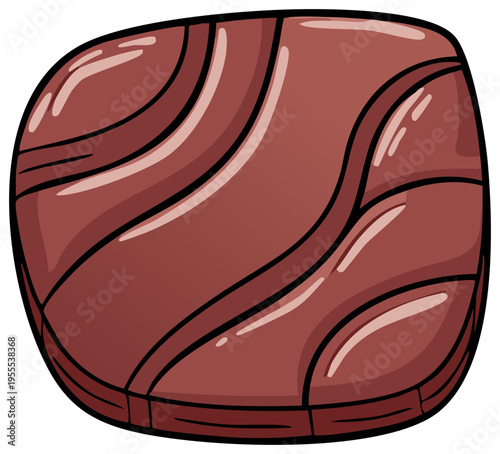 Illustration of a marbled brown candy in a square shape with a thick outline and glossy surface