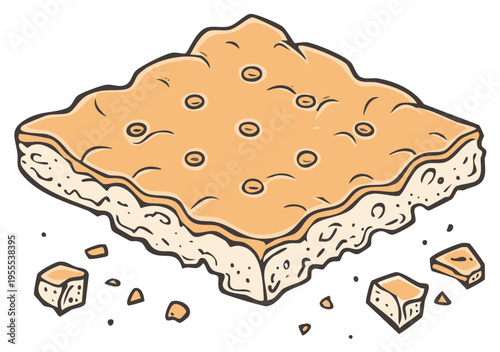 Cartoon Style Cracker with Crumbs Illustration Food Clip Art