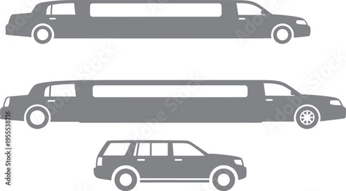Three limousine cars isolated on transparent background for design and editorial use