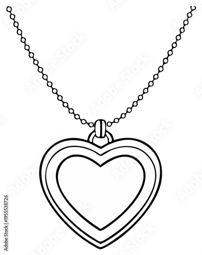 Heart-shaped locket necklace on chain, vector illustration, white background