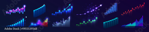 Obraz na plátne Financial Growth Analytics Bars Icon Set, Fintech Rise Chart Logo, Business Profit Up Chart Stock Candle
