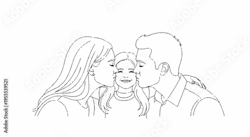 Tender family moment loving parents kiss their little daughter on cheek warm affectionate scene