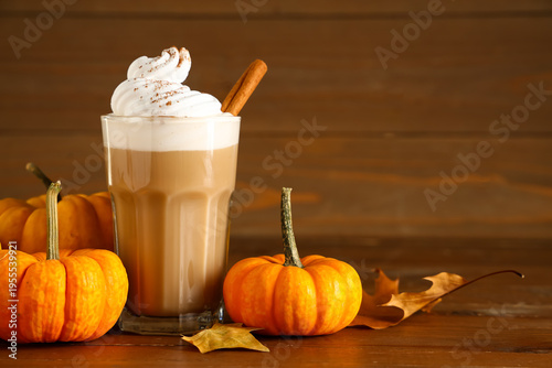 Glass of hot pumpkin latte ...