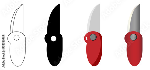Ilustración de navaja cuchillo. Conjunto de iconos de supervivencia en color y en blanco y negro. Vector para sitio web, folleto, app y otros.