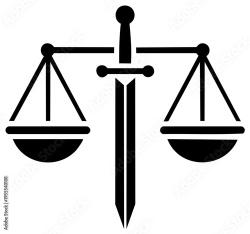 Scales of Justice and Sword Symbol representing legal system and fair judgment