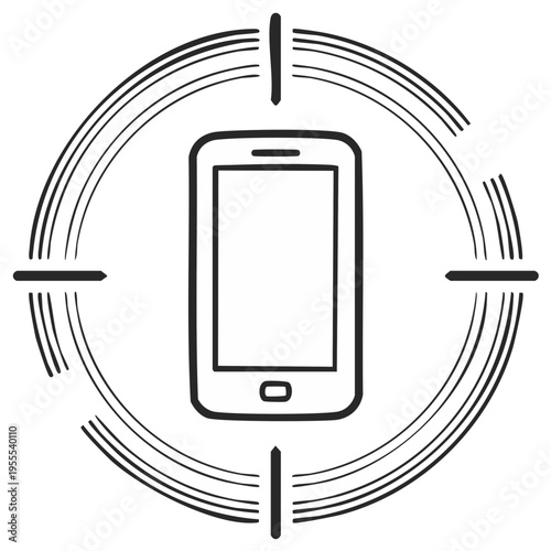 Hand-drawn smartphone in target crosshairs icon for digital security and marketing
