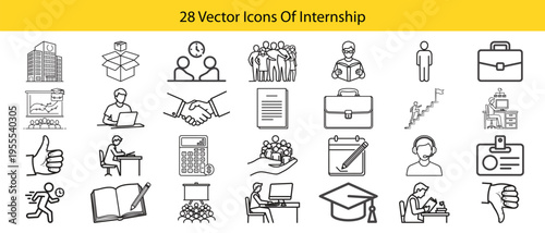 Internship Career Line Icon Set for Office Work Student Training Job Interview Business Professional Growth Education Success Symbols
