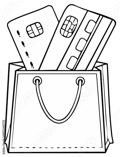 Shopping bag filled with credit cards for purchases and financial transactions