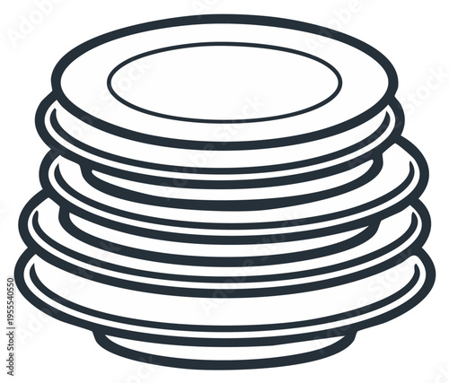 Stack of white plates in outline illustration
