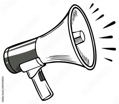 Hand Drawn Megaphone: Announcement, Promotion, Loudspeaker, Advocacy, Communication Tool with Sound Waves