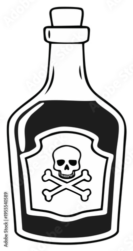 Cartoon-Style Poison Bottle Illustration with Skull and Crossbones Warning Label for Dangerous Substances