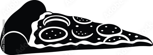 Pizza slice silhouette with cheese crust pepperoni and vegetable toppings vector illustration for Italian fast food restaurant menu design