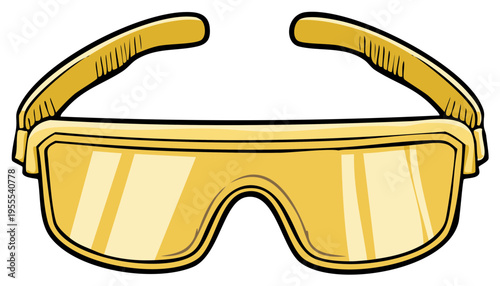 Cartoon illustration of yellow protective safety glasses or sport sunglasses