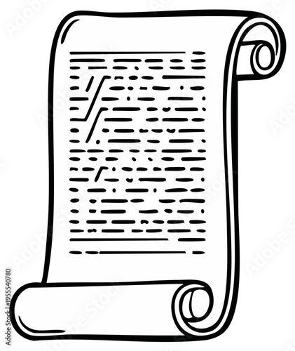 Ancient Scroll With Unreadable Text and Decorative Borders on a White Background
