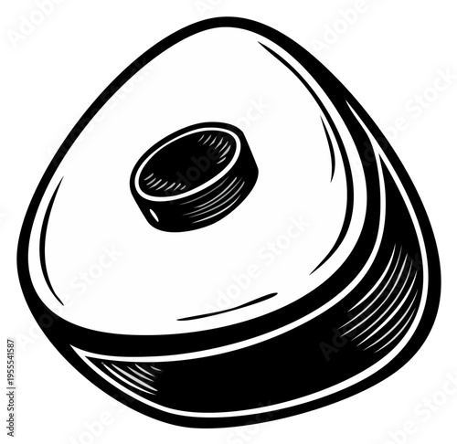 Monochrome Illustration of Billiards Chalk with Circular Indentation in a Triangle Shape