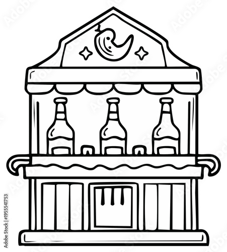 Classic Carnival Game Stall With Three Bottles Lined Up For Aiming Fun